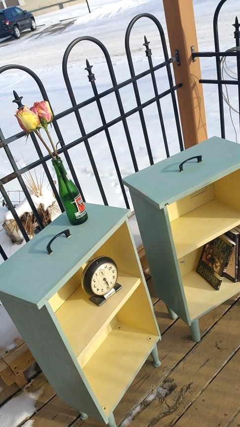 upcycled drawers to side tables