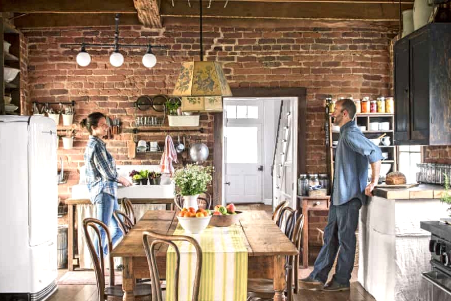 Unpainted Brick Wall in the Kitchen