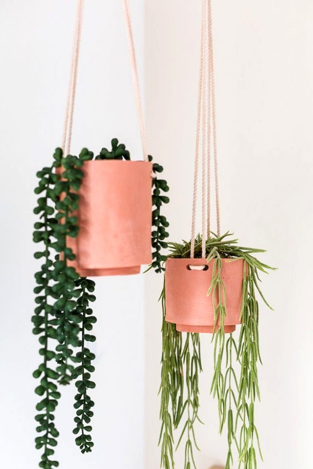 Terracotta air dry clay hanging pots. perfect for drooping plants. 