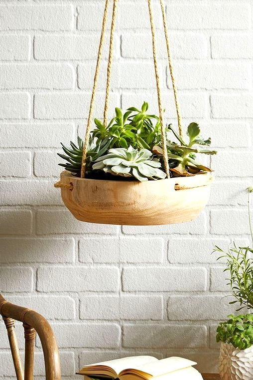 Wood fruit bowl turned hanging basket 