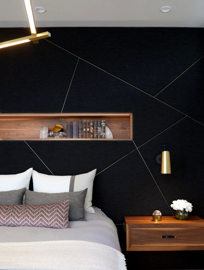 Modern Black Geometric Bedroom Feature wall