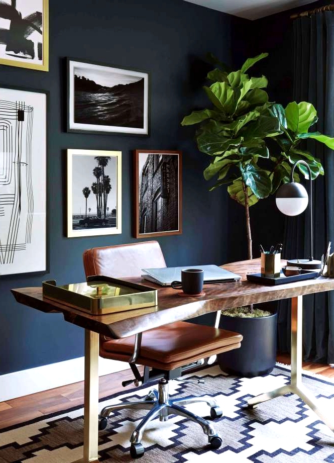 Bold Black Mid Century Office with a masculine touch 