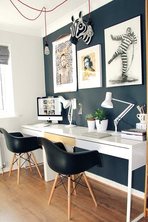 Modern black wall in a home office