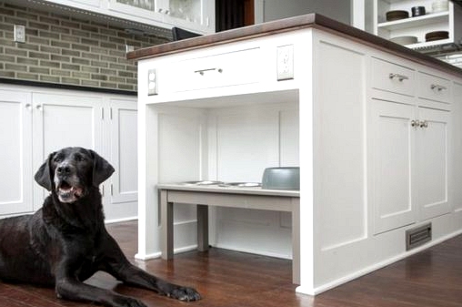 Kitchen Island with Pet bowls