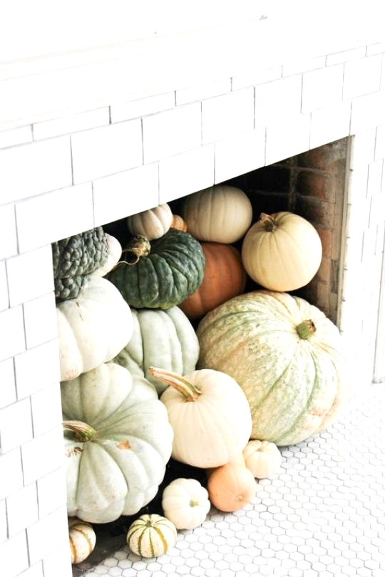 Chic Fall Home Decor Fireplace Full of Pumpkins