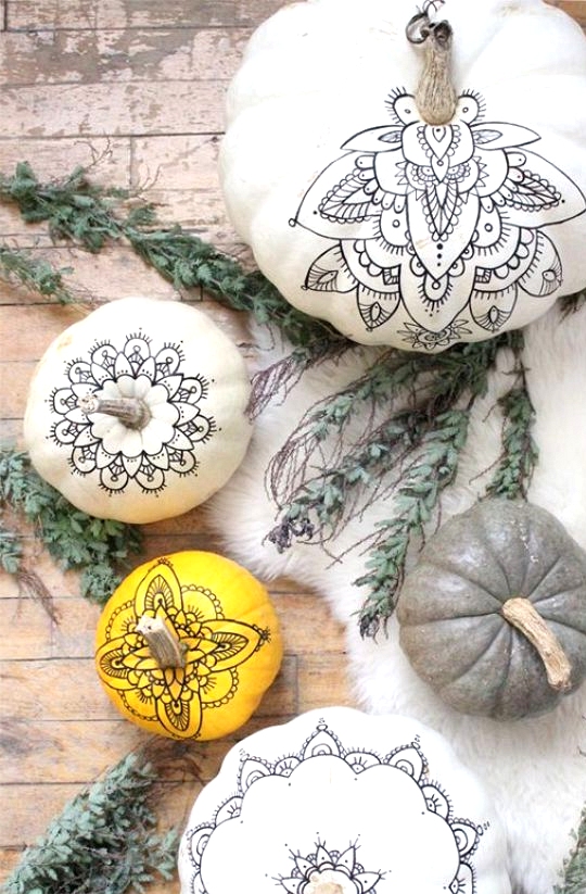 Chic fall home decor Boho Painted Pumpkin 