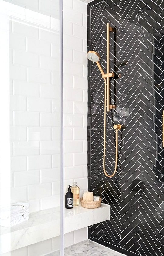 Black Marble shower with white accents 