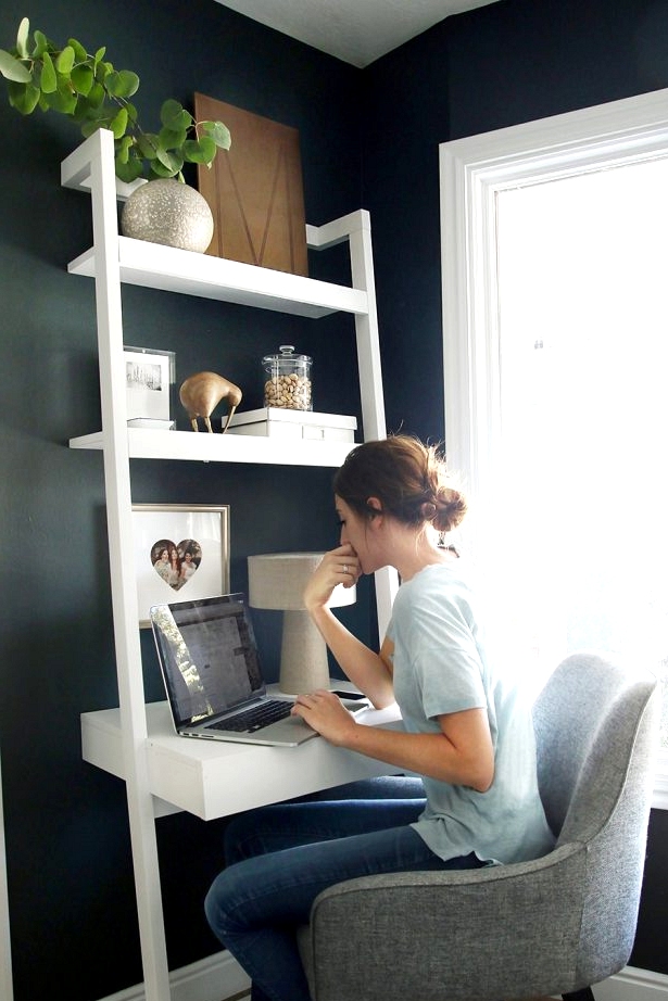 A shelf desk is a smart option when incorporating a home office into a small space. 