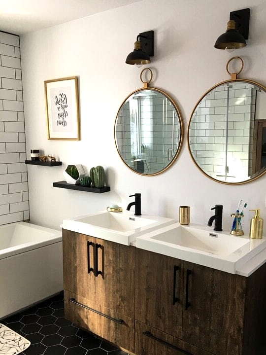 Get White Porcelain Sinks Mounted in Wooden Cabinets