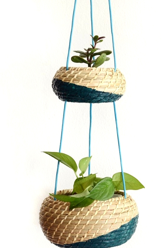 IKEA Hack making a hanging planter out of storage baskets
