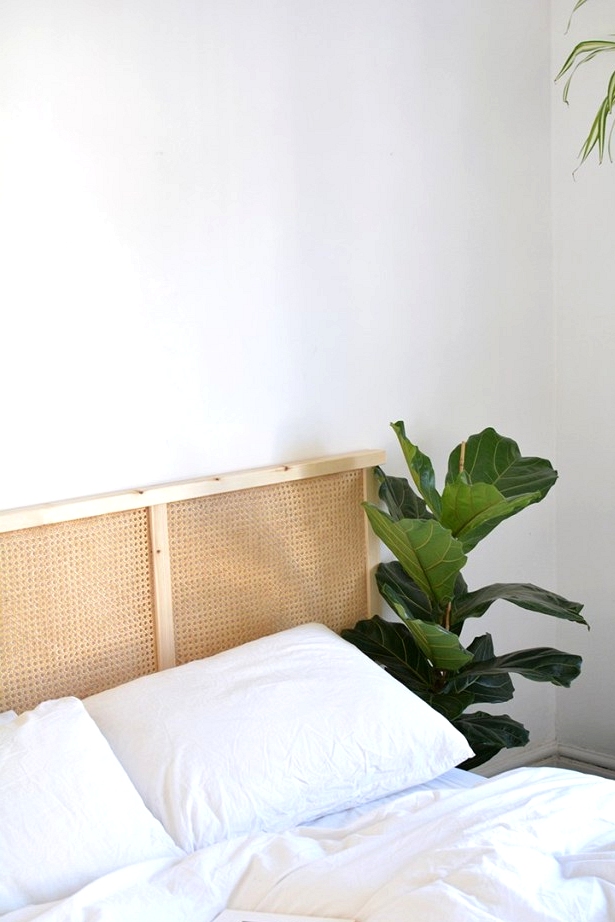 Easy boho IKEA hacks using rattan like this simple headboard.