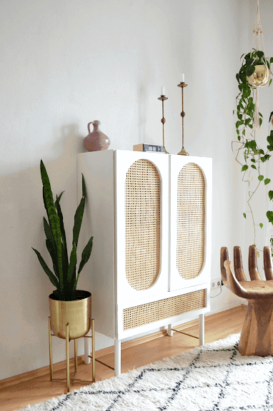 Vintage style IKEA hacks with cane for a boho look!