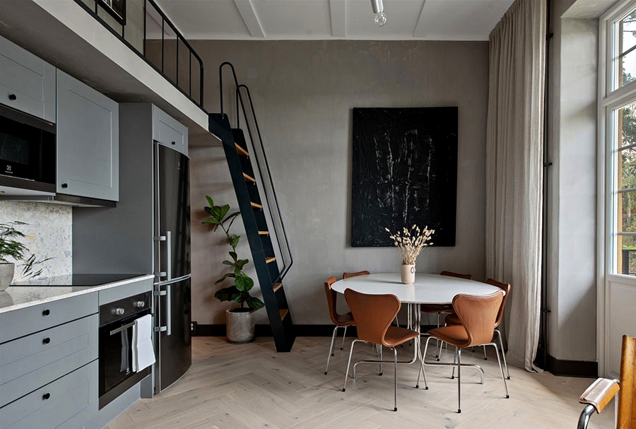Small loft with mezzanine in incredibly beautiful house in Sweden (38 sqm)
