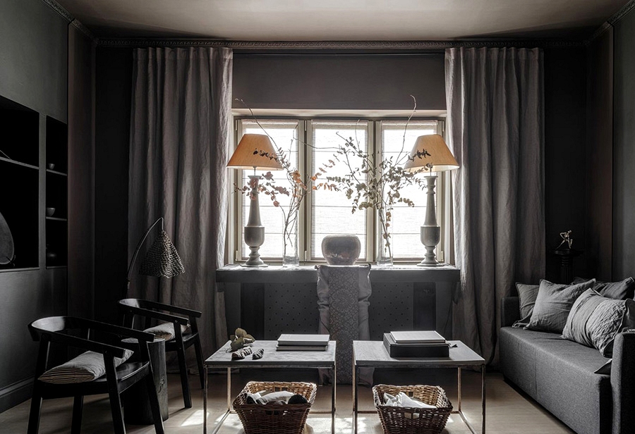 Beautiful small apartment of a designer in muted dark colors in Moscow