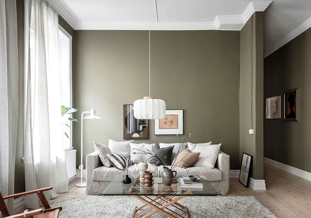 Beautiful green in design of cozy Swedish apartment (60 sqm)