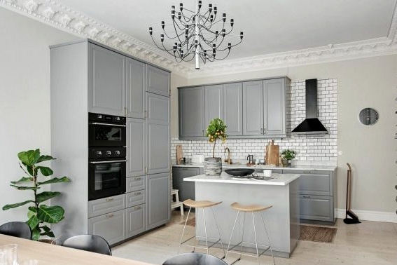 Gray Kitchen With Very Light Island
