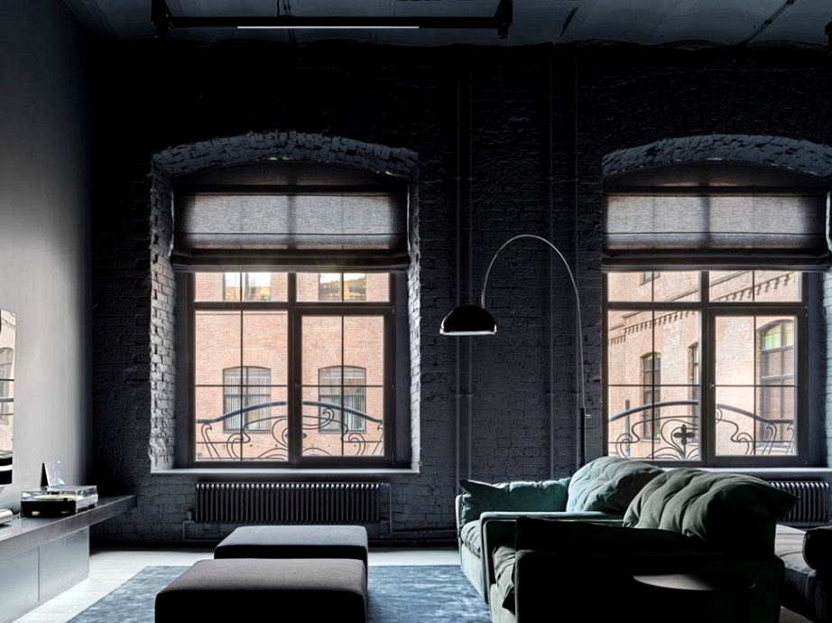 Completely black loft in ormer manufacturing unit in Moscow