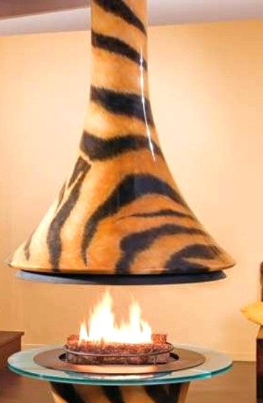 a unique orange and black zebra print open fireplace is a gorgeous solution for any spac,e it will make a statement both with its design and print