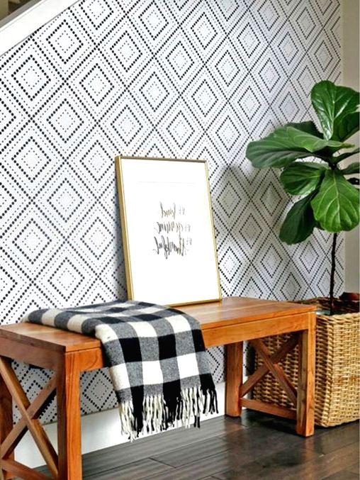give your entryway a character and much interest with cool printed wallpaper and a bit of geometry is always a good idea