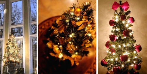 tabletop Christmas trees with foodie decor and lights are amazing for styling your space for the holidays