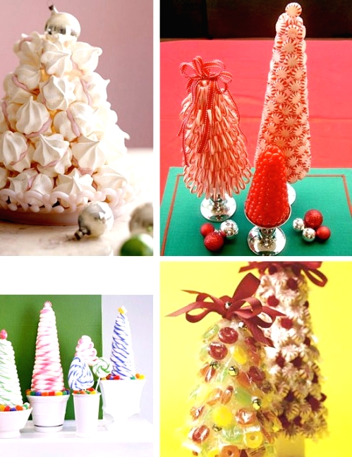 fun and colorful candy tabletop Christmas trees of peppermints, candy canes, meringues and just candies are amazing and tasty