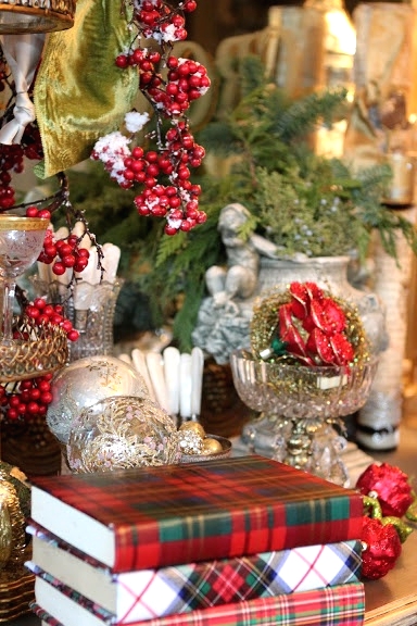 books wrapped with plaid paper will easily become part of your holiday decor adding a book-loving feel to it