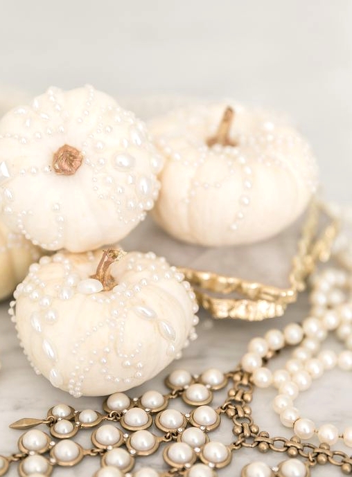 glam white pearl pumpkins are gorgeous for glam fall or Thanksgiving decor and are easy to DIY