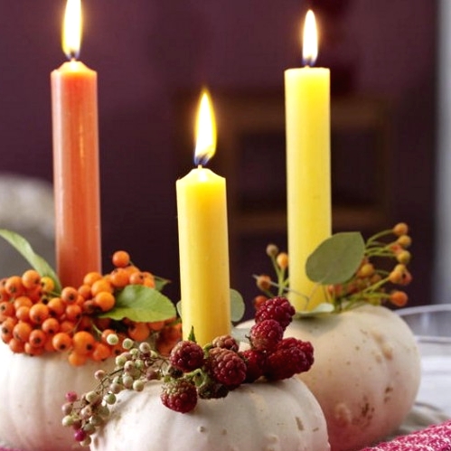 gourds with berries, leaves and colorful candles are amazing for rocking them in the fall or at Thanksgiving