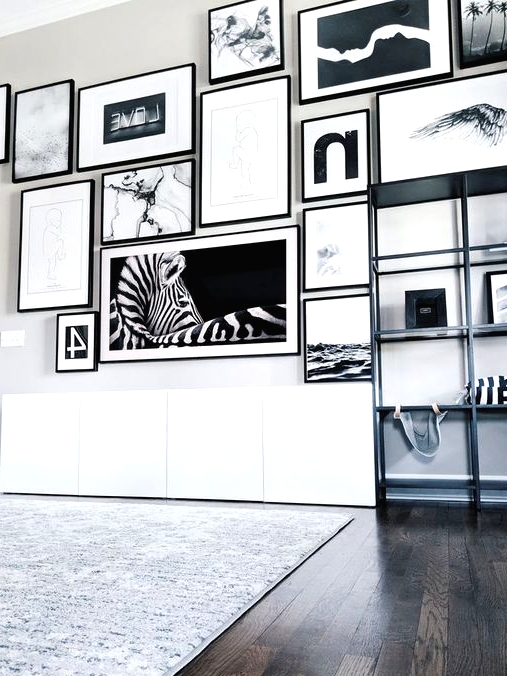 34 Fashionable Black And White Gallery Wall Concepts