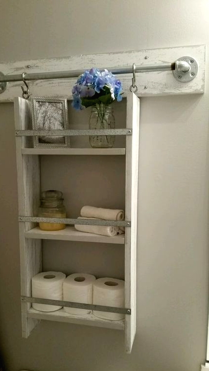 a small whitewashes hanging open shelf is a cool idea for a bathroom or any other small space in your home