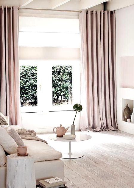 a semi sheer neutral shade plus blush draperies are amazing to soften the space and give it a lovely feminine touch to it