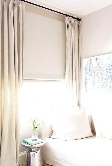 if a sleeping space is located by the window, use block out shades and beautiful neutral draperies to achieve darkness for sleeping