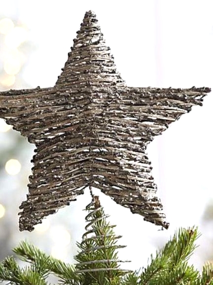 a vine star tree topper is a chic idea for many Christmas tree styles and it looks fun and cool