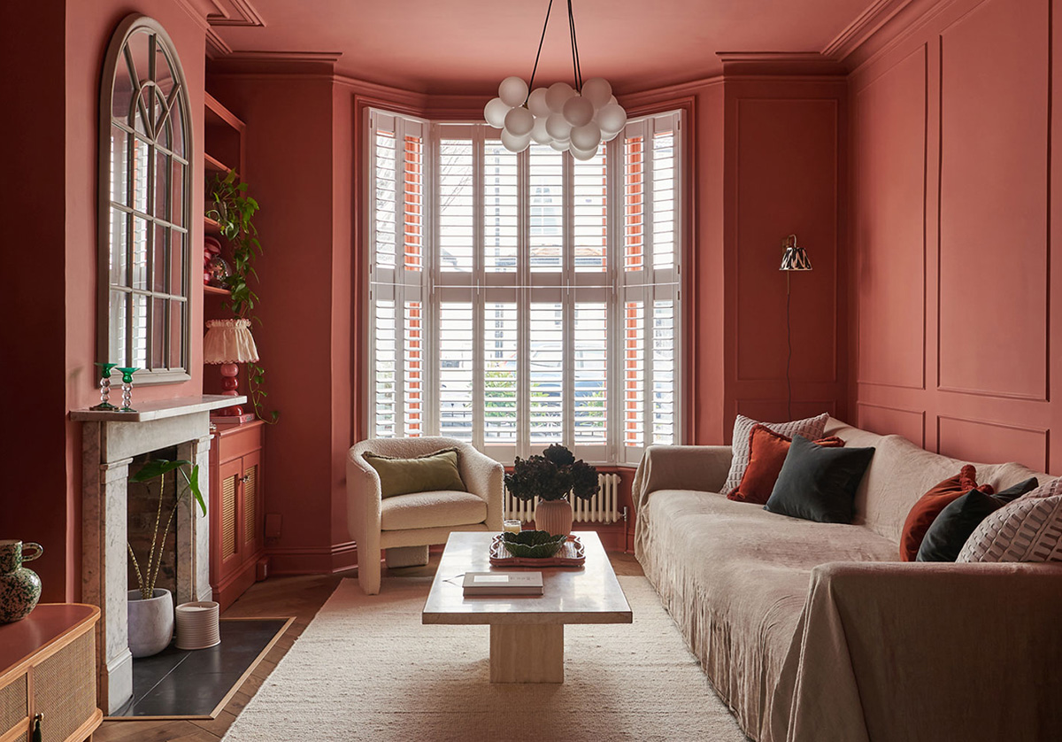 Vibrant Red Living Room and Bold Bathroom: Colorful London Townhouse