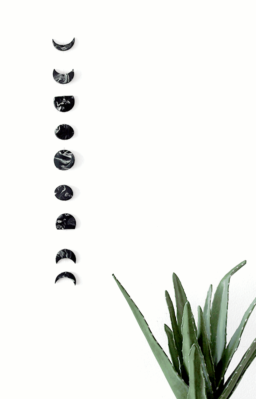 Marbled polymer clay moon phase DIY wall hanging
