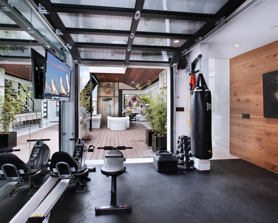 Glass Garage Door Gym Area