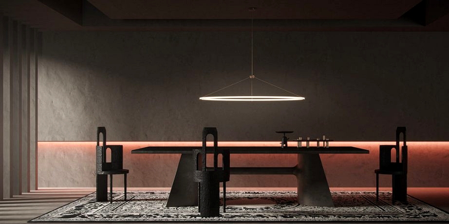 Spacious Dark Interiors With Ruby Red Accents